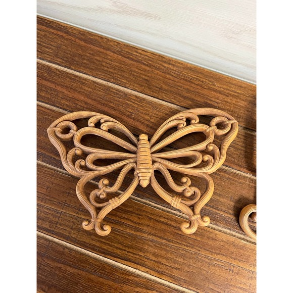 Vintage Boho Homco “Wicker” Composite Butterfly Wall Hanging Pair - Picture 3 of 5